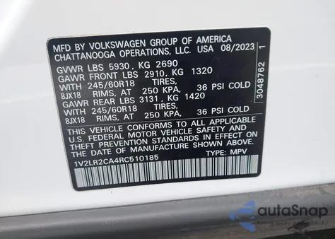 2024 Volkswagen Atlas 2.0T Se z USA, uszkodzony, nr VIN 1V2LR2CA4RC510185